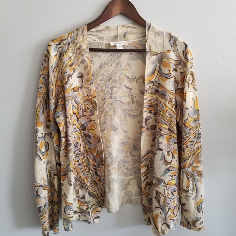 Coldwater Creek Paisley Floral Print Wool Blend Cardigan Size 6-8